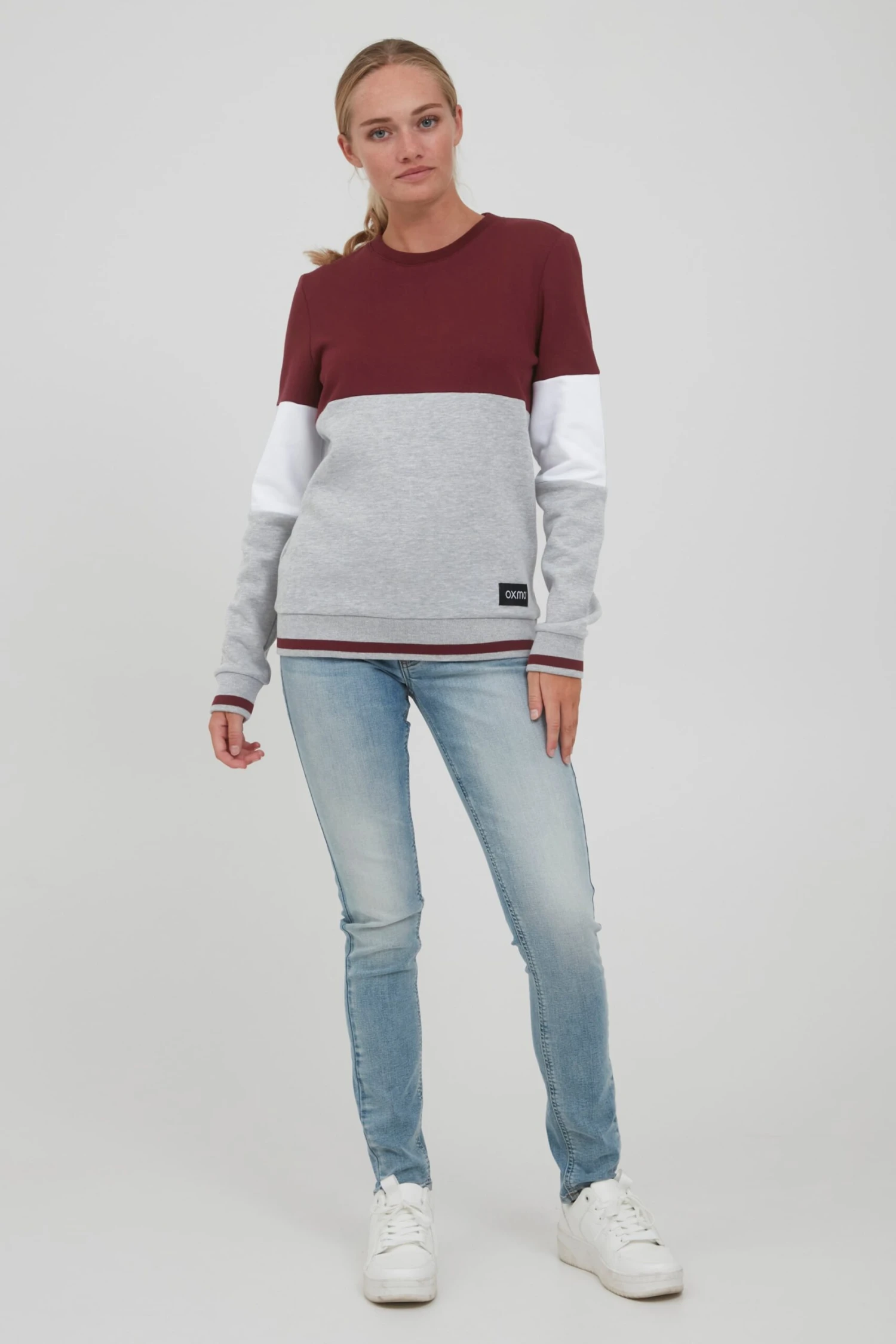 OXMO Sweatshirts Sweatshirt Omaya Frauen Graumeliert / Weinrot 3 OXMO Sweatshirts Sweatshirt Omaya Frauen Graumeliert / Weinrot – Bild 3