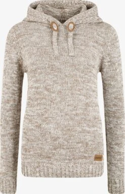 OXMO Kapuzenpullover Strickpullover Philia Frauen Beige
