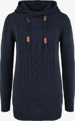 OXMO Kapuzenpullover Strickpullover Cable Frauen Blau
