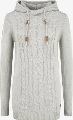 OXMO Kapuzenpullover Strickpullover Cable Frauen Grau