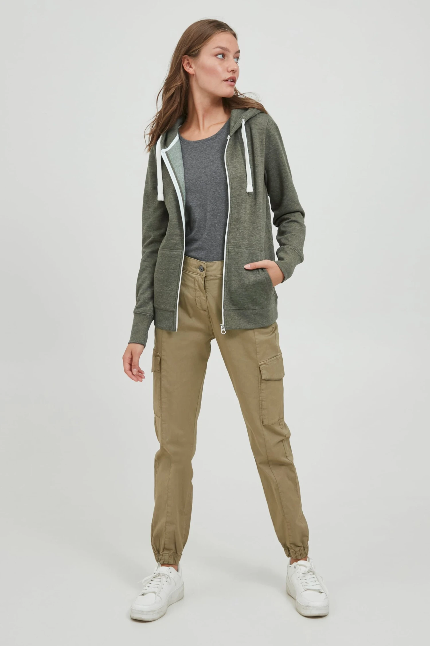 OXMO Sweatjacken Kapuzensweatjacke Frauen Grünmeliert 3 OXMO Sweatjacken Kapuzensweatjacke Frauen Grünmeliert – Bild 3