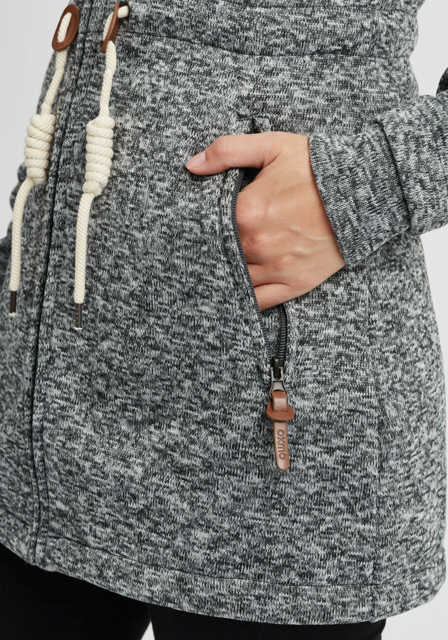 OXMO Sweatjacken Strickfleecejacke Thora Frauen Grau 6 OXMO Sweatjacken Strickfleecejacke Thora Frauen Grau – Bild 6