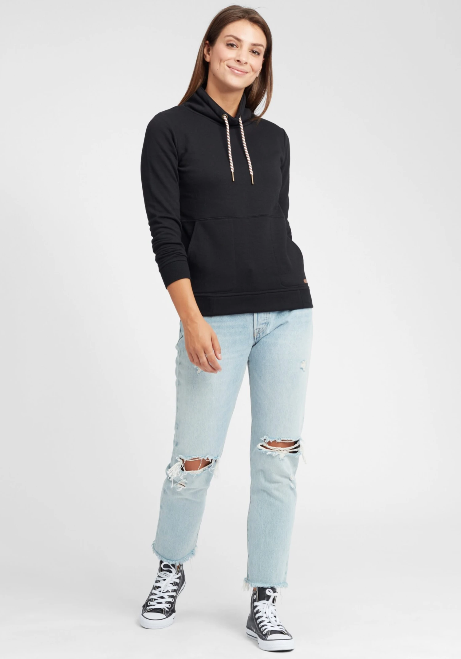 OXMO Feinstrickpullover Hoodie Vimpa Frauen Schwarz 3 OXMO Feinstrickpullover Hoodie Vimpa Frauen Schwarz – Bild 3