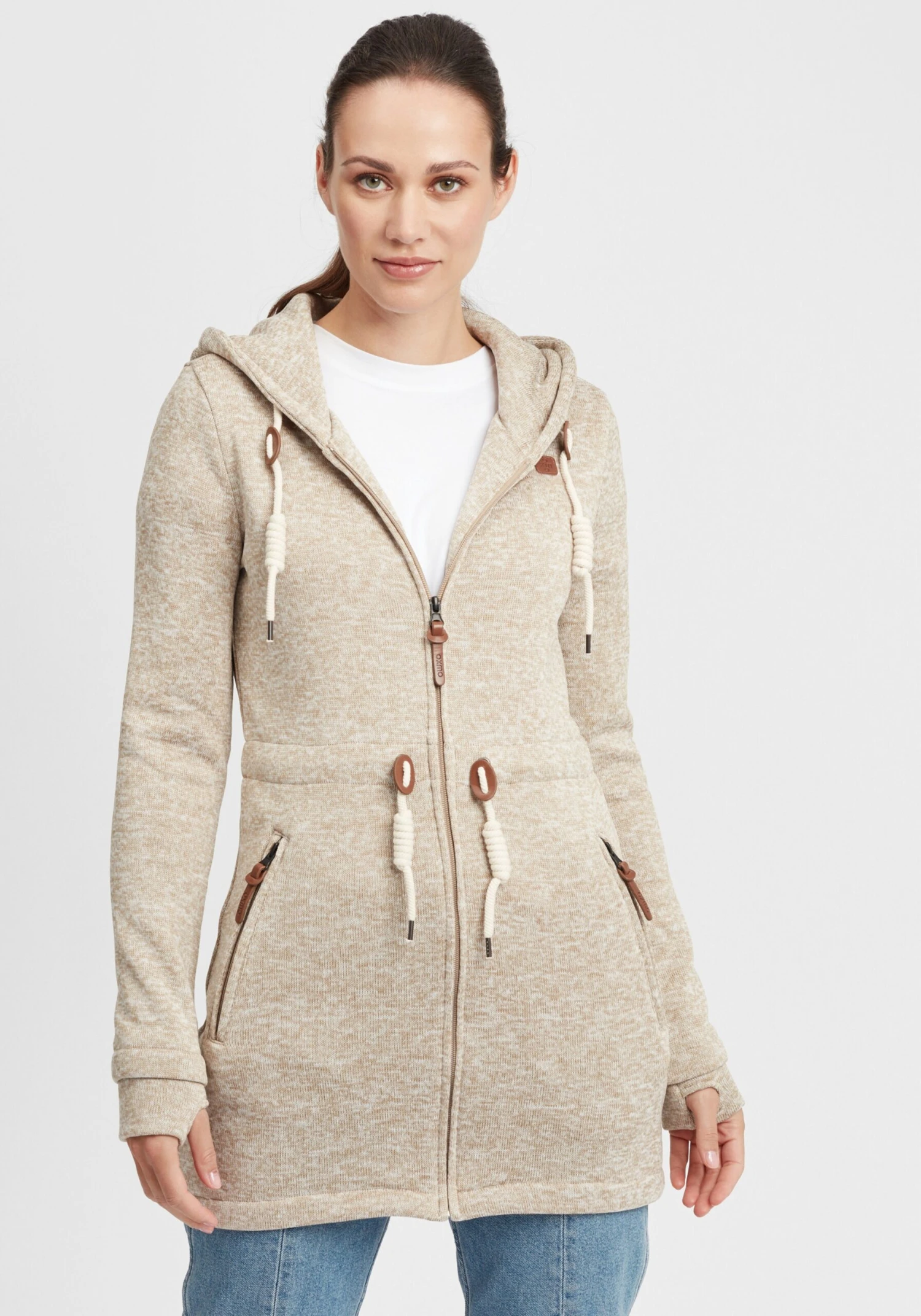 OXMO Sweatjacken Strickfleecejacke Thora Frauen Sand 2 OXMO Sweatjacken Strickfleecejacke Thora Frauen Sand – Bild 2