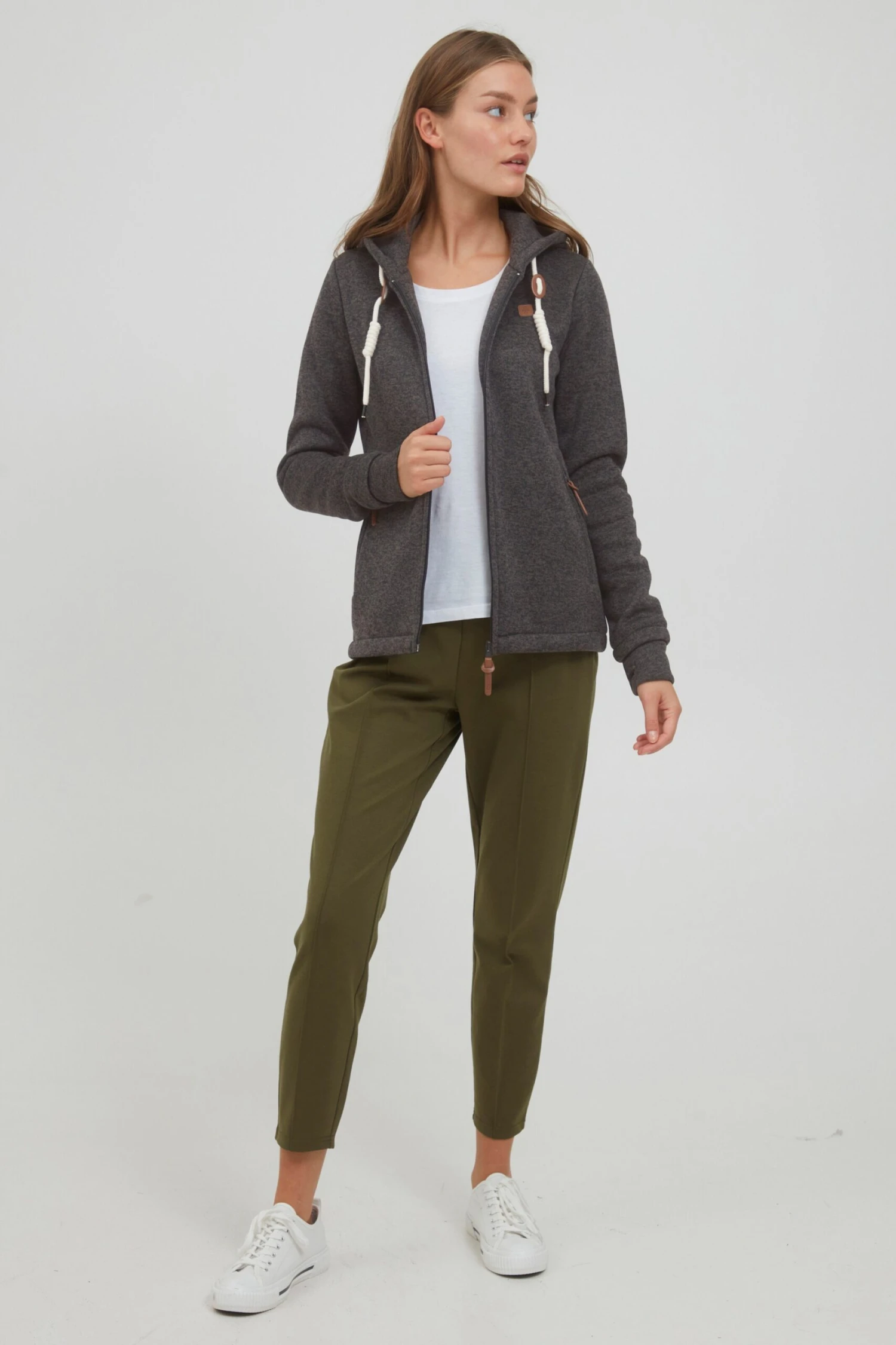 OXMO Sweatjacken Strickfleecejacke Thory Frauen Dunkelgrau / Graumeliert 3 OXMO Sweatjacken Strickfleecejacke Thory Frauen Dunkelgrau / Graumeliert – Bild 3